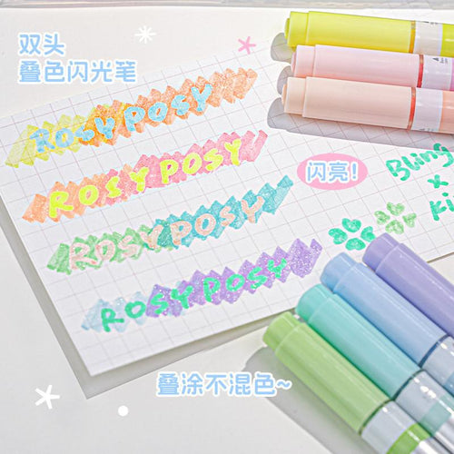 4Pcs Set Shimmering Stackable Color Flashing Pen High-Value One Stroke Double-Headed Stackable Highlighter Marker Key Notebook Decoration Highlighter