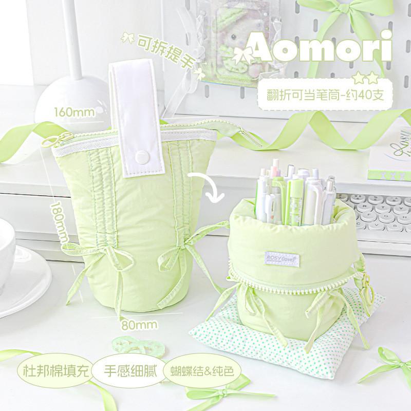 Milky ballet Vertical Pencil Case ins ballet Bow Foldable Dupont Cotton Pencil Case Large Capacity Student Storage Pencil Case