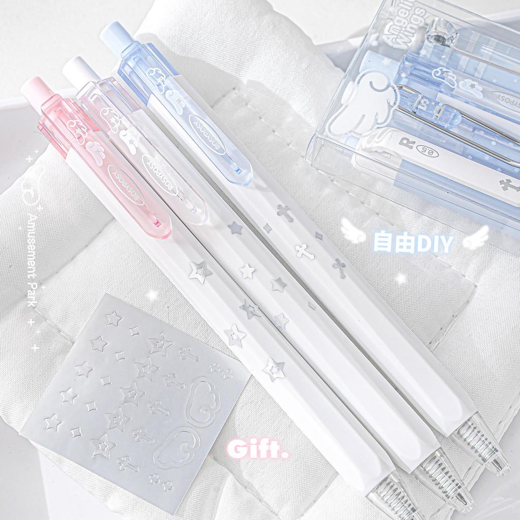 4pcs Angelic Pearlescent Angelic Pen Cute Angel Brush Question Pen Student Writing Notes Black Gel Pen