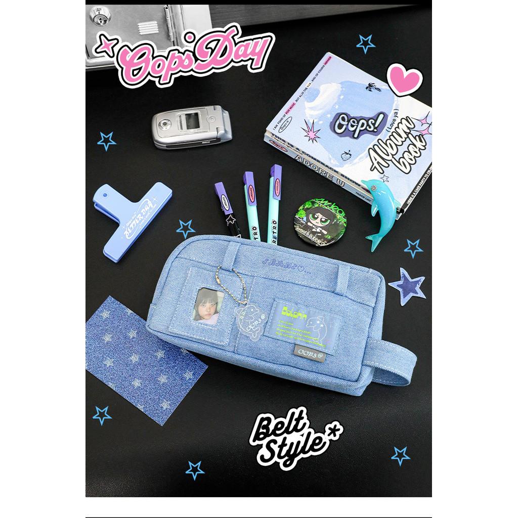 Belt Denim Buckle Pencil Case Large Capacity Pain Window Partition Storage Bag Student Reading Stationery Storage Pencil Case