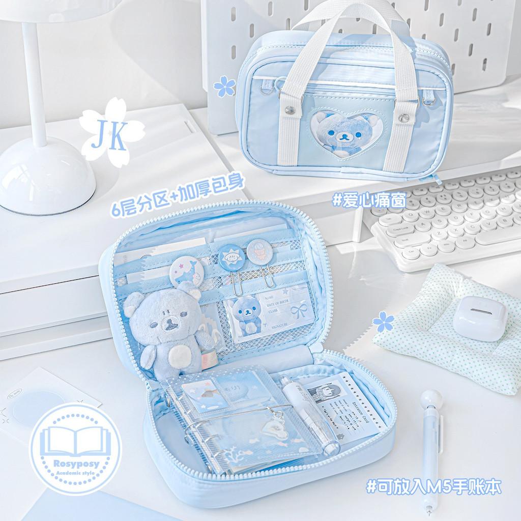 Preppy Style Uniform Pain Window Handbook Bag Large Capacity Students Can Use Pencil Case Handbook Storage Bag Cosmetic Bag