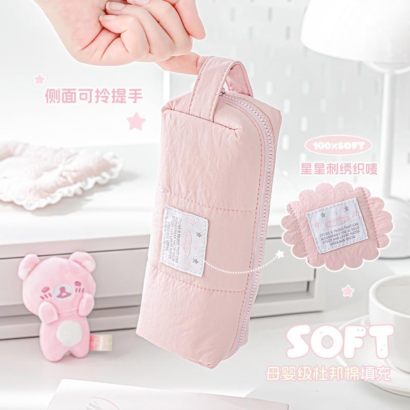 SOFT SPOT Good Material Pencil Case Washed Cotton-Filled Pencil Case Large Capacity Opening Stationery Storage Bag