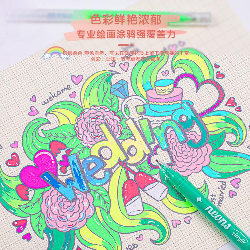 Neon Acrylic Gel Pen Large Capacity Morandi Color Eye Protection Student Gel Pen Set Painting Handbook Pen Set Dedicated Stackable Color