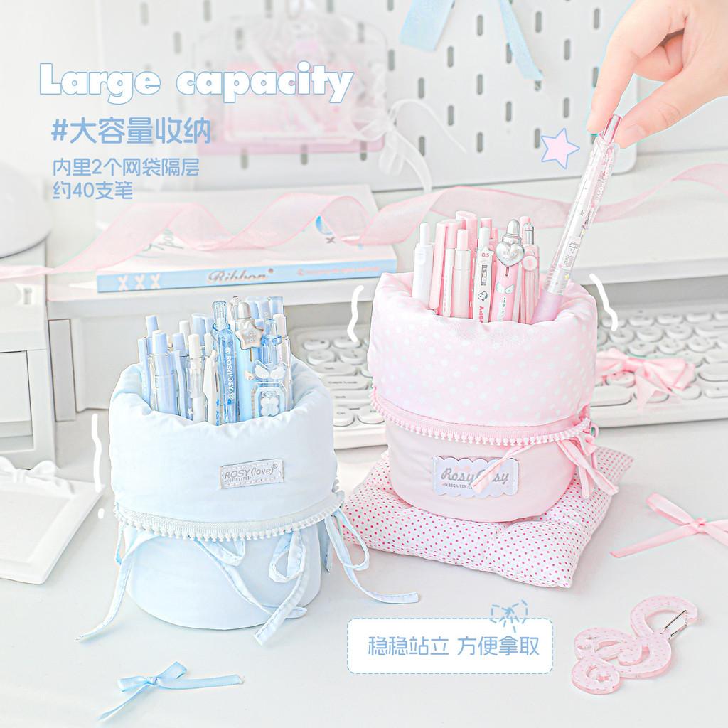 Milky ballet Vertical Pencil Case ins ballet Bow Foldable Dupont Cotton Pencil Case Large Capacity Student Storage Pencil Case