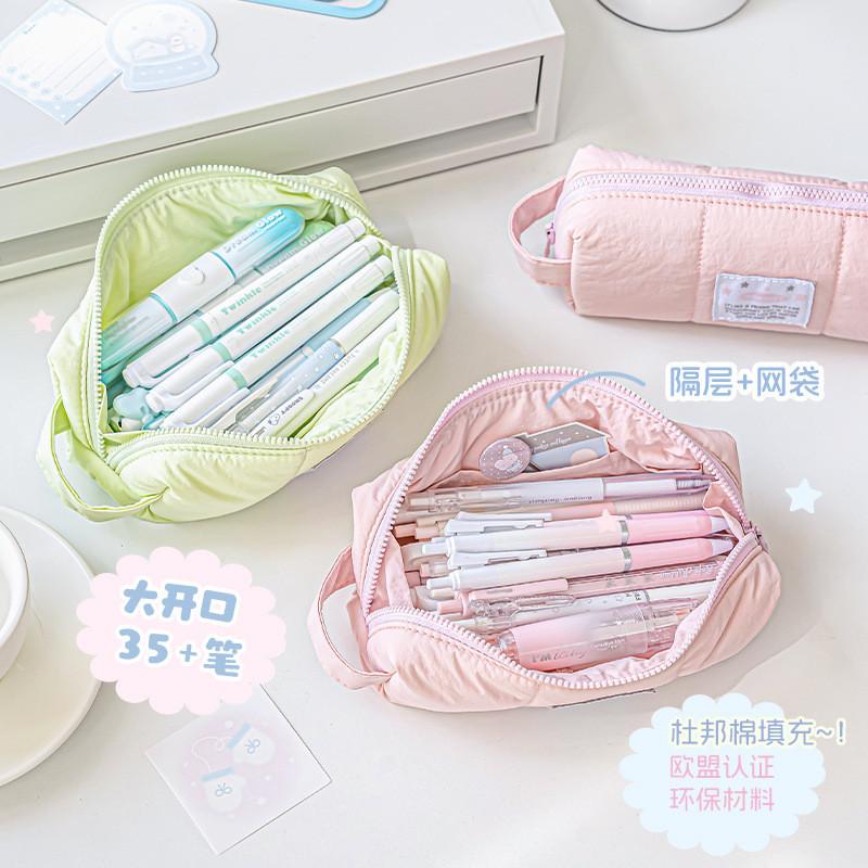 SOFT SPOT Good Material Pencil Case Washed Cotton-Filled Pencil Case Large Capacity Opening Stationery Storage Bag