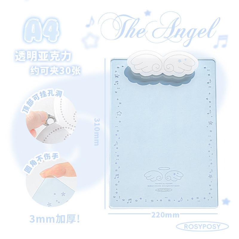 Angel wings Angel Board Clip Transparent Acrylic A4/A7 Board Clip File Storage Test Paper Backing Board