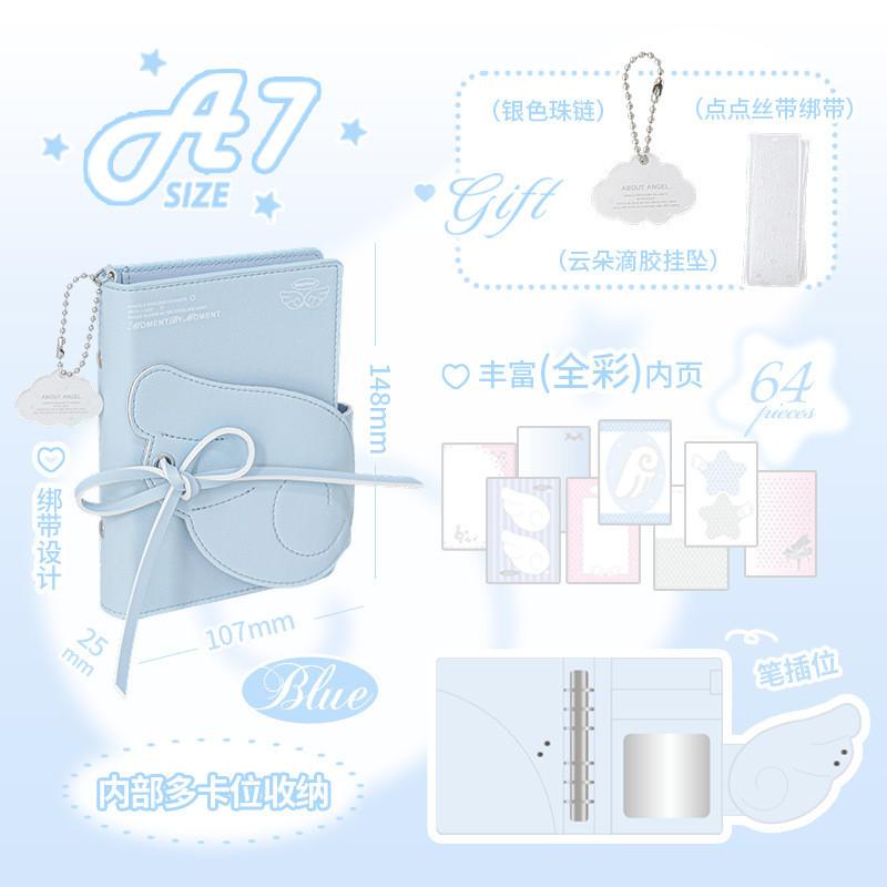64 Sheets into Angel Wings Leather Surface Handbook ins Cute A7 Loose-leaf Notebook 30% off Wing Handbook