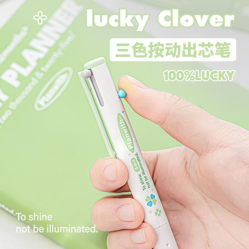 Four-Leaf Clover Triangle Multi-Color Pen 3-Color Note Marker Quick-Drying Press Gel Pen Student Handbook Key Marker Multi-Function Three-Color Pen