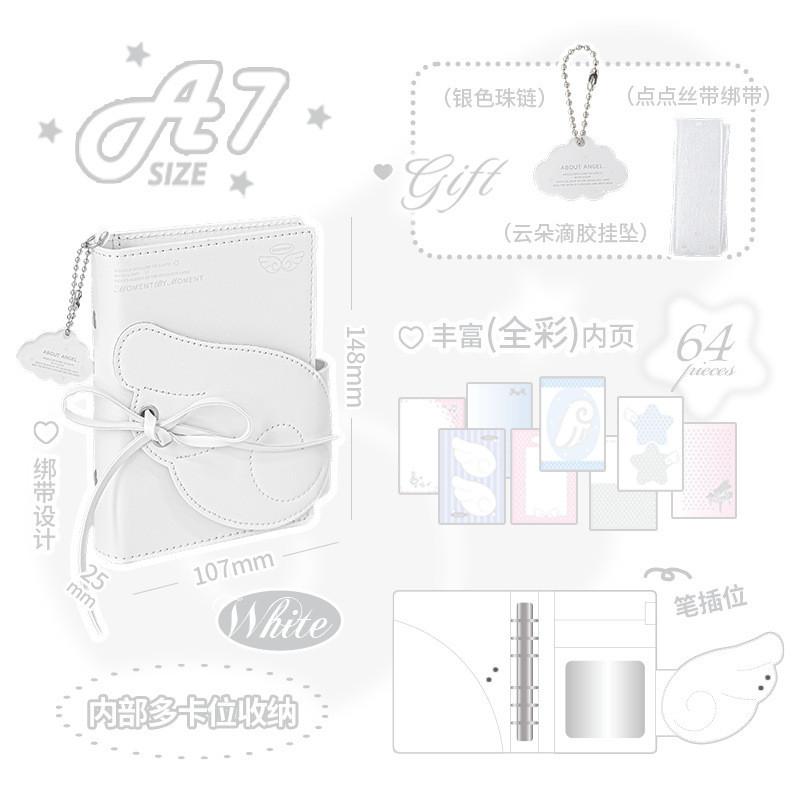 64 Sheets into Angel Wings Leather Surface Handbook ins Cute A7 Loose-leaf Notebook 30% off Wing Handbook