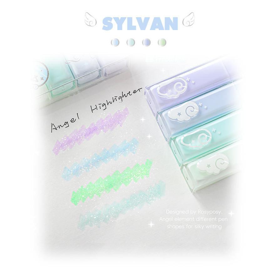 |4pcs Angel Sparkling Highlighter INS Fine Flashing Dopamine Marker Student Key Marker Notebook Decoration Pen