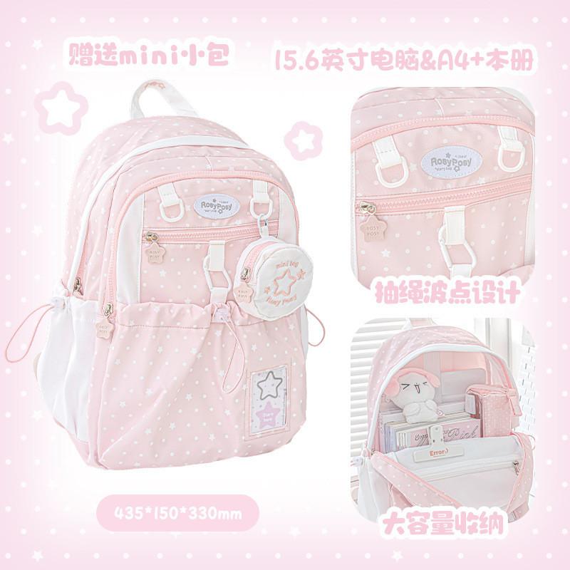 Polka Dot Drawstring Schoolbag High-Value Large-Capacity Junior High School Student Backpack Casual Lightweight Girl Backpack