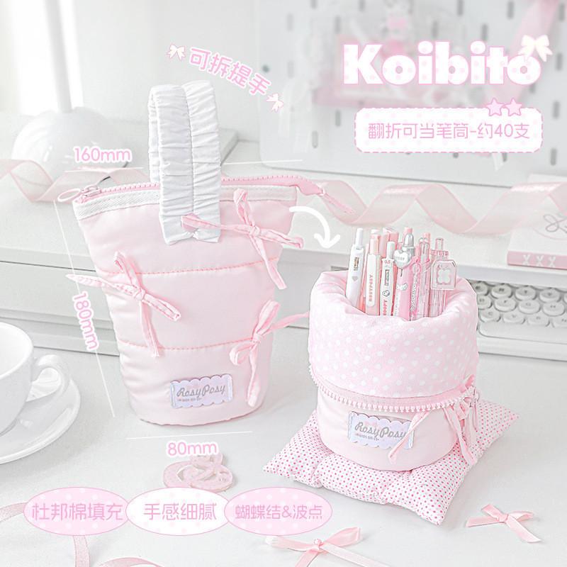 Milky ballet Vertical Pencil Case ins ballet Bow Foldable Dupont Cotton Pencil Case Large Capacity Student Storage Pencil Case