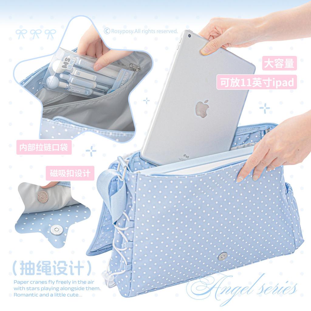 Polka Dot Pain Window Messenger School Bag Large Capacity Drawstring Support Pain Bag Girls Travel Shoulder Bag