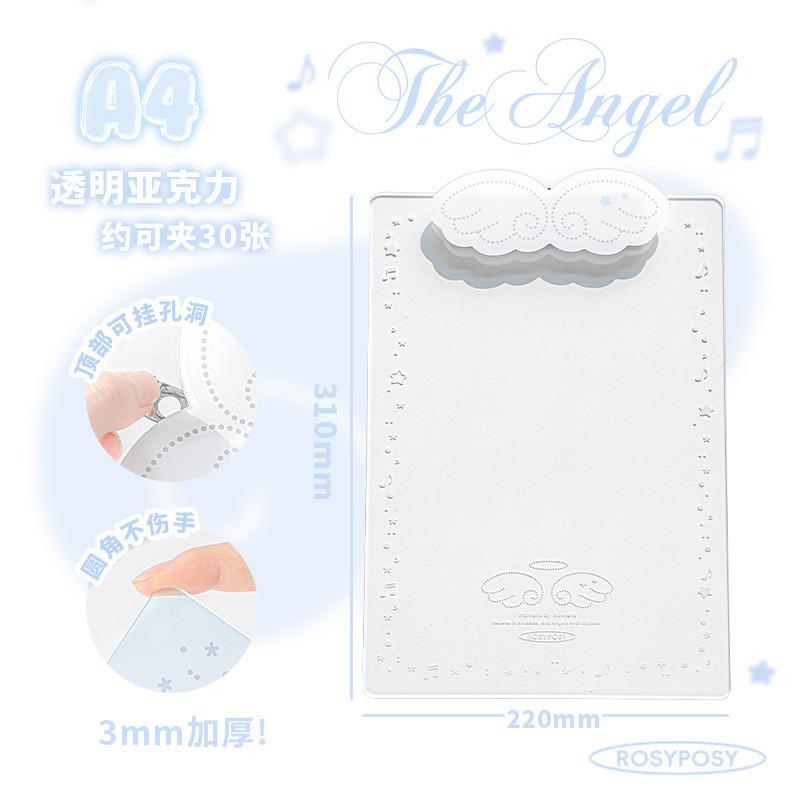 Angel wings Angel Board Clip Transparent Acrylic A4/A7 Board Clip File Storage Test Paper Backing Board