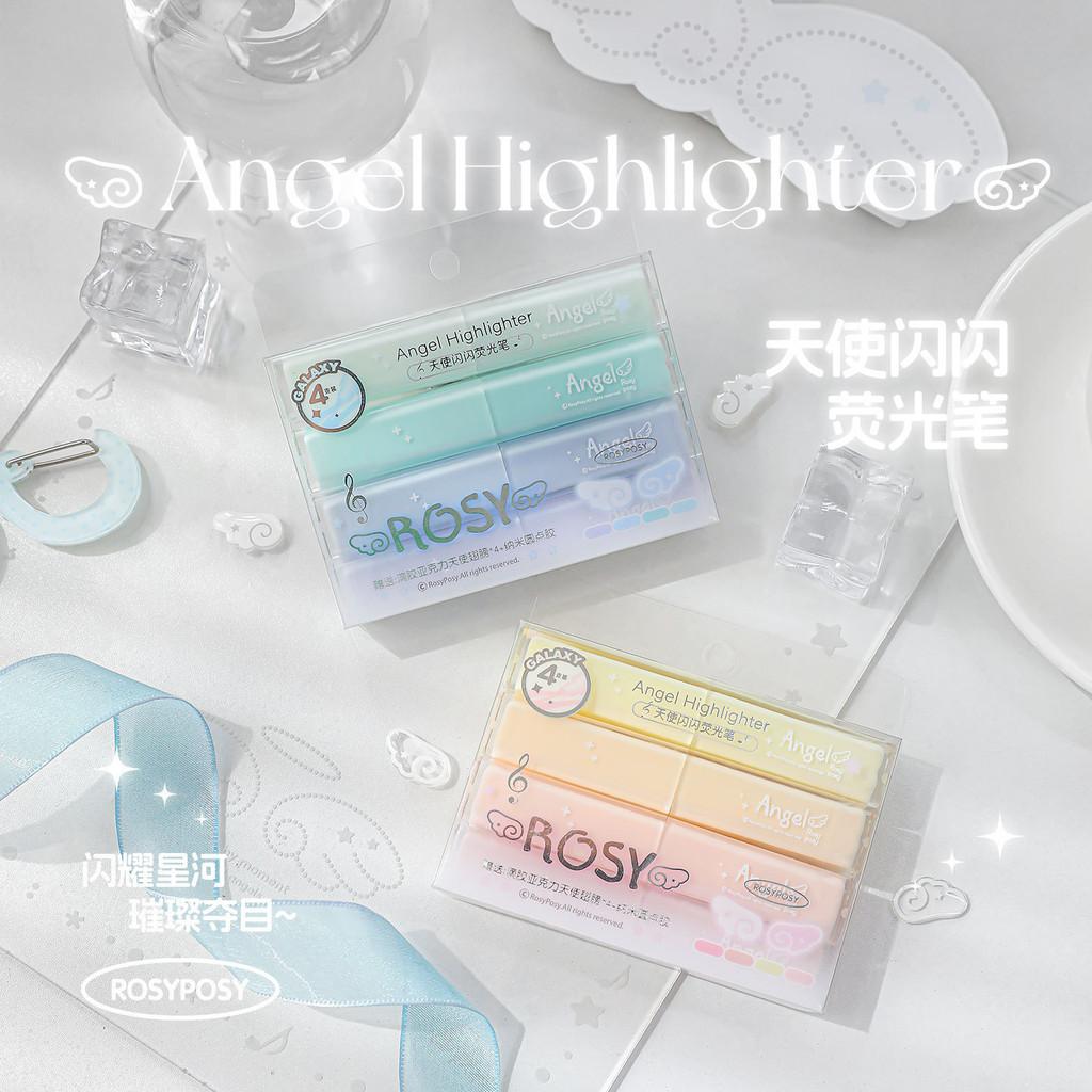 |4pcs Angel Sparkling Highlighter INS Fine Flashing Dopamine Marker Student Key Marker Notebook Decoration Pen