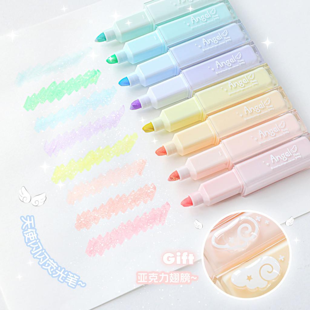 |4pcs Angel Sparkling Highlighter INS Fine Flashing Dopamine Marker Student Key Marker Notebook Decoration Pen