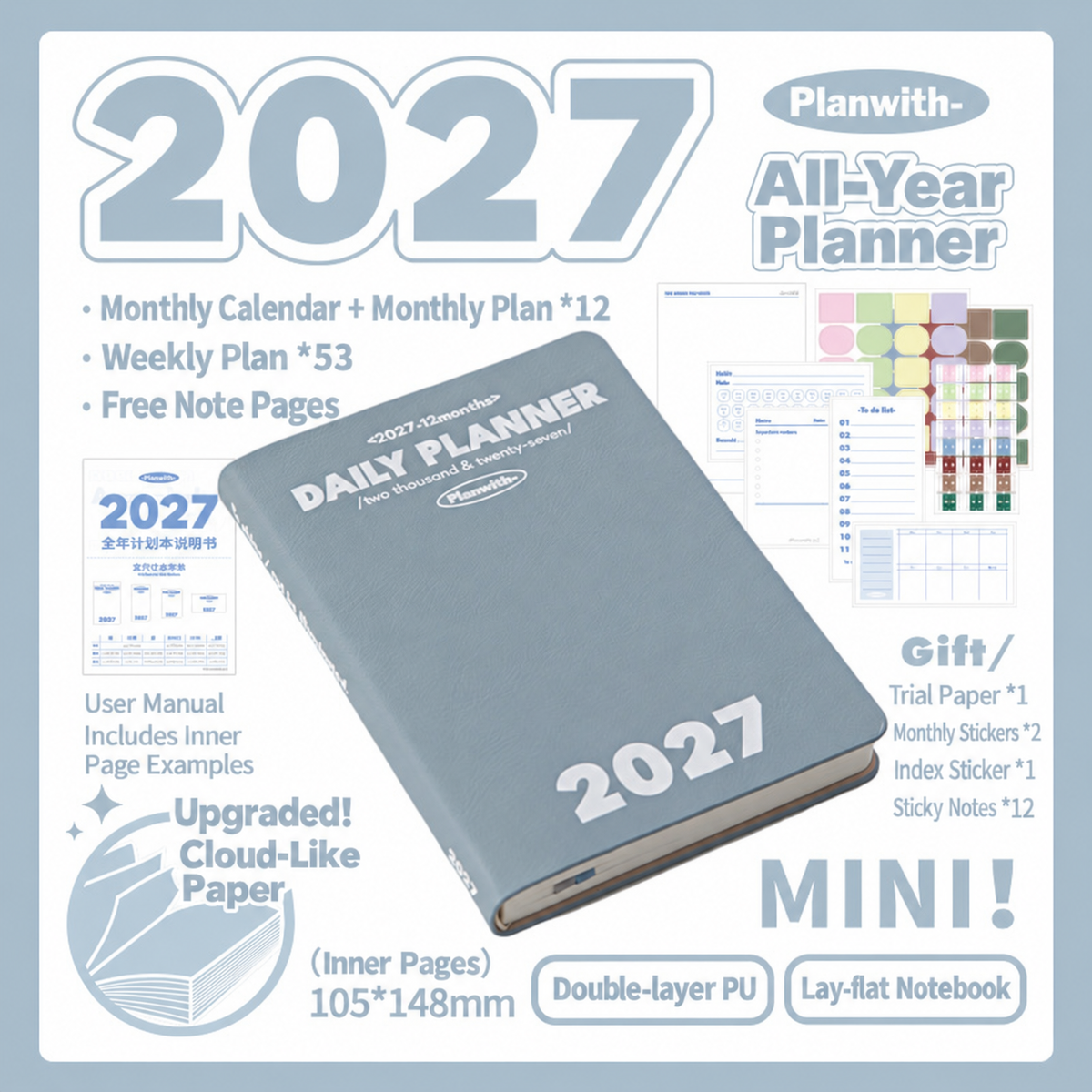 Planwith 2027 Weekly Planner – 4 Layouts 53 Weeks