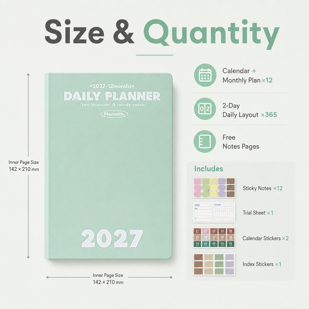Planwith 2027 Daily Planner – Hourly or 2 Days per Page