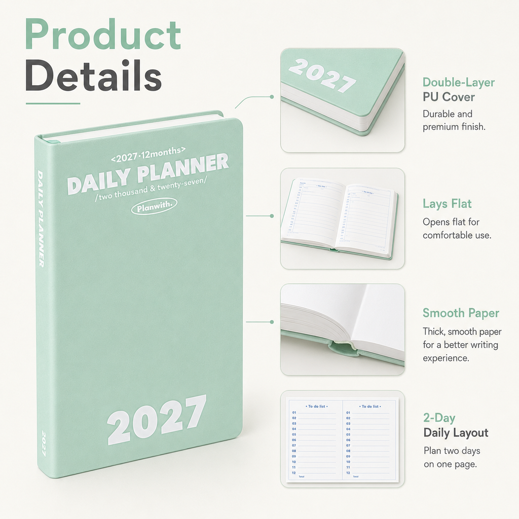 Planwith 2027 Daily Planner – Hourly or 2 Days per Page
