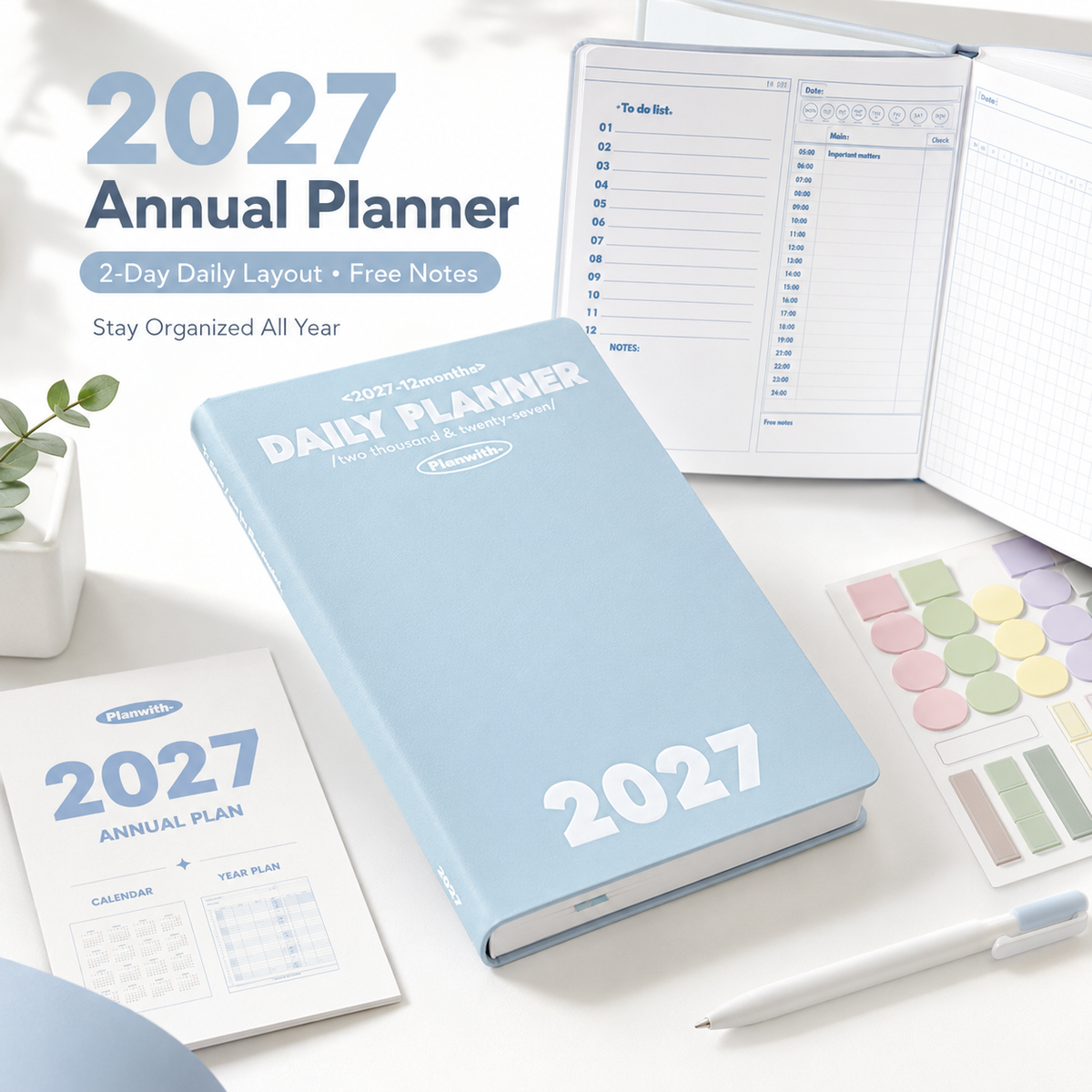 Planwith 2027 Daily Planner – Hourly or 2 Days per Page