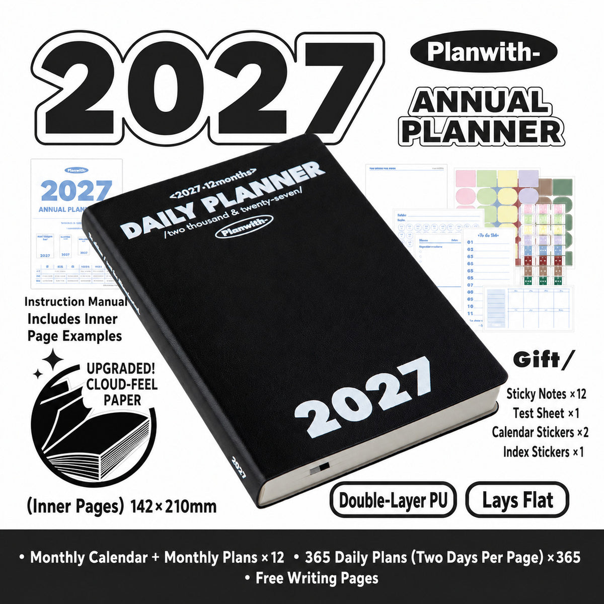 Planwith 2027 Daily Planner – Hourly or 2 Days per Page