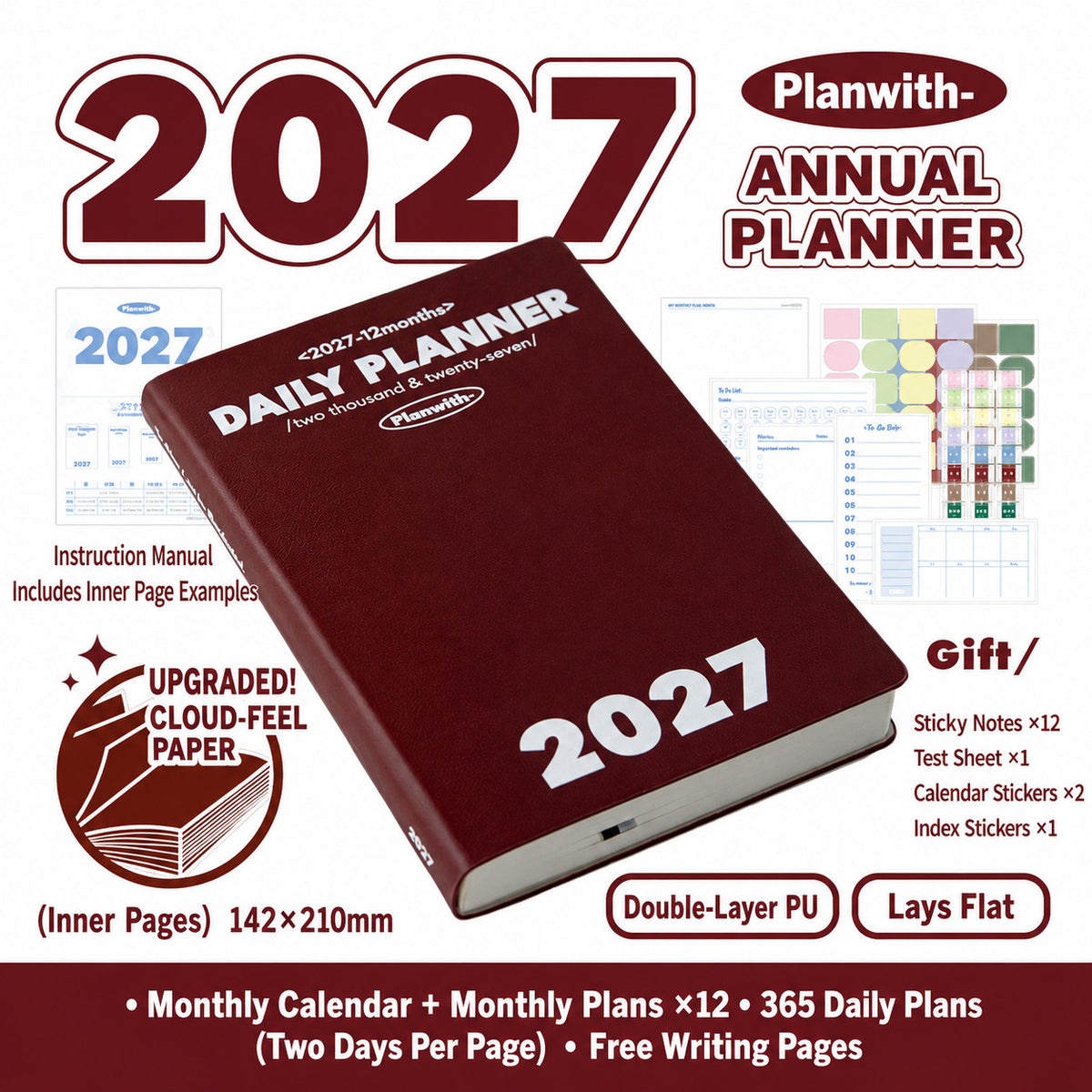 Planwith 2027 Daily Planner – Hourly or 2 Days per Page