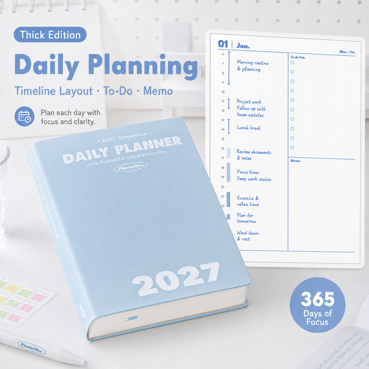 Planwith 2027 Daily Planner – Hourly or 2 Days per Page