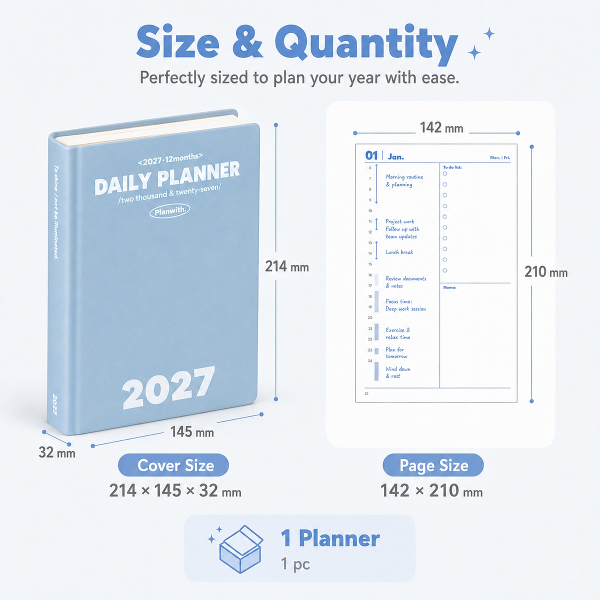 Planwith 2027 Daily Planner – Hourly or 2 Days per Page