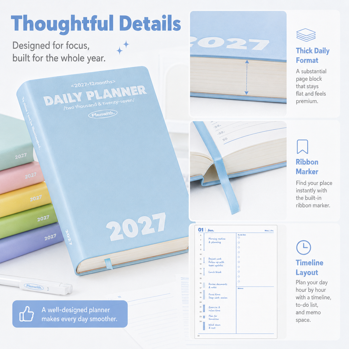 Planwith 2027 Daily Planner – Hourly or 2 Days per Page
