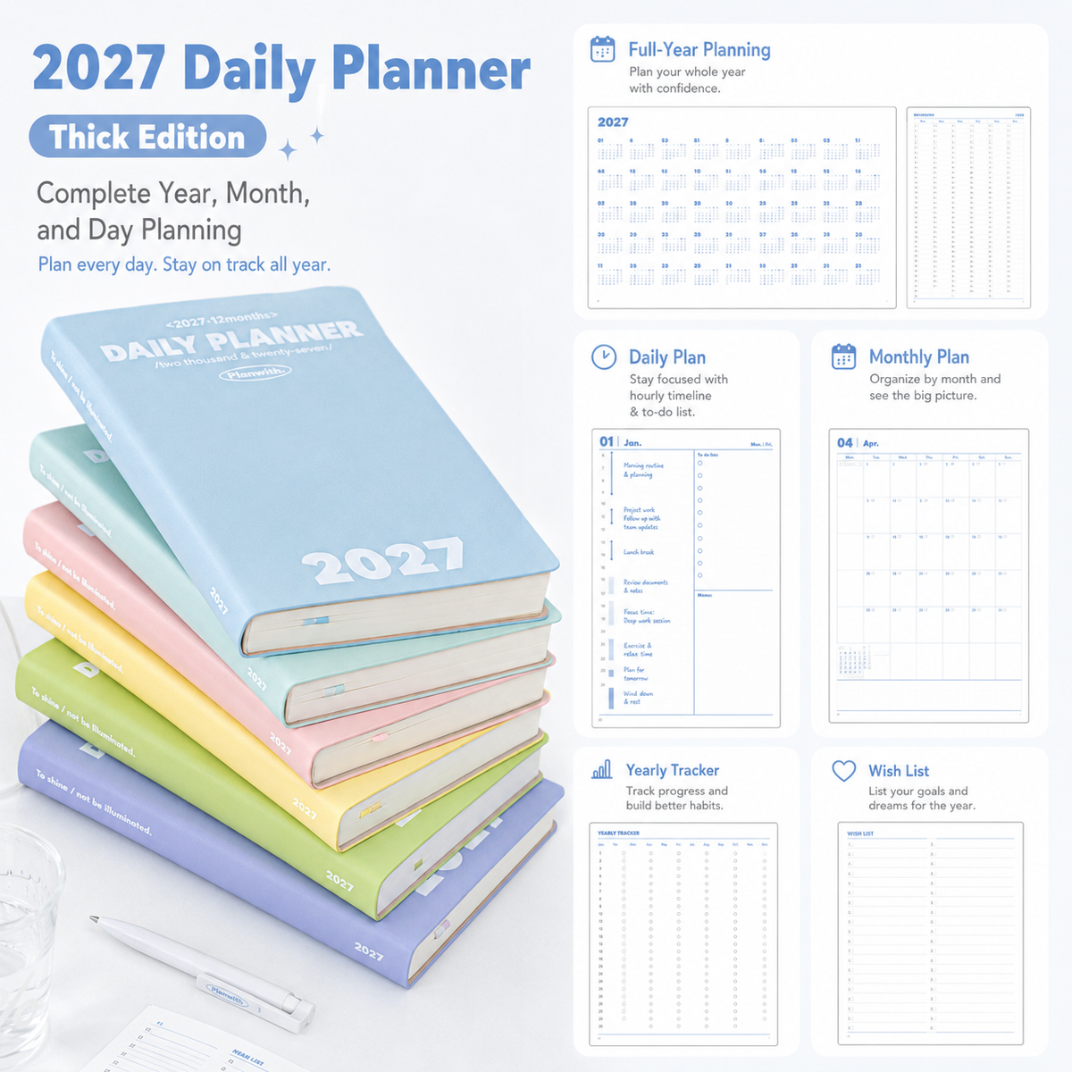 Planwith 2027 Daily Planner – Hourly or 2 Days per Page
