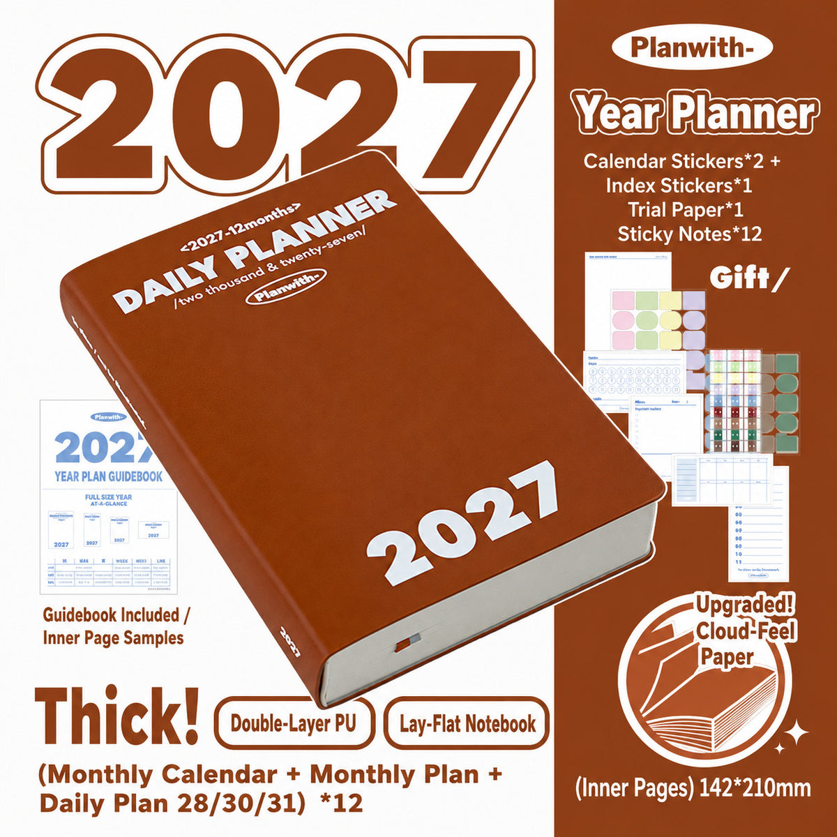 Planwith 2027 Daily Planner – Hourly or 2 Days per Page
