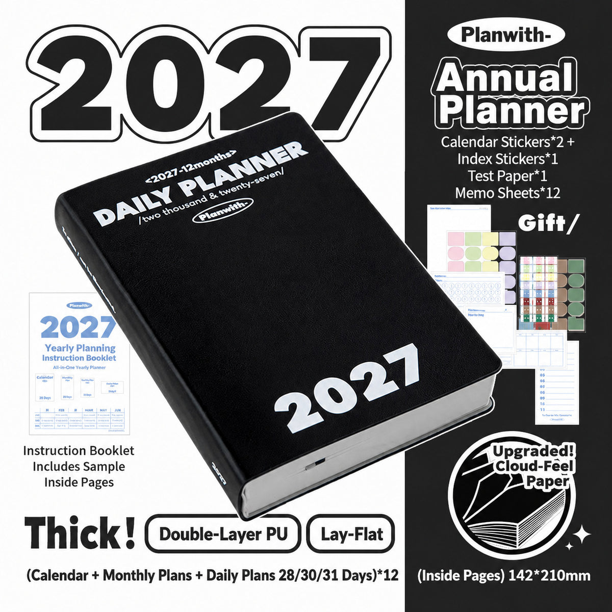 Planwith 2027 Daily Planner – Hourly or 2 Days per Page