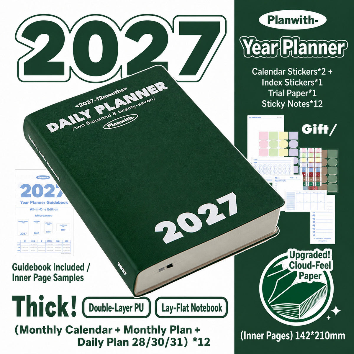 Planwith 2027 Daily Planner – Hourly or 2 Days per Page