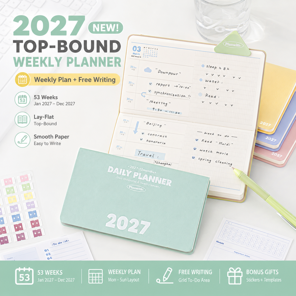 Planwith 2027 Weekly Planner – 4 Layouts 53 Weeks