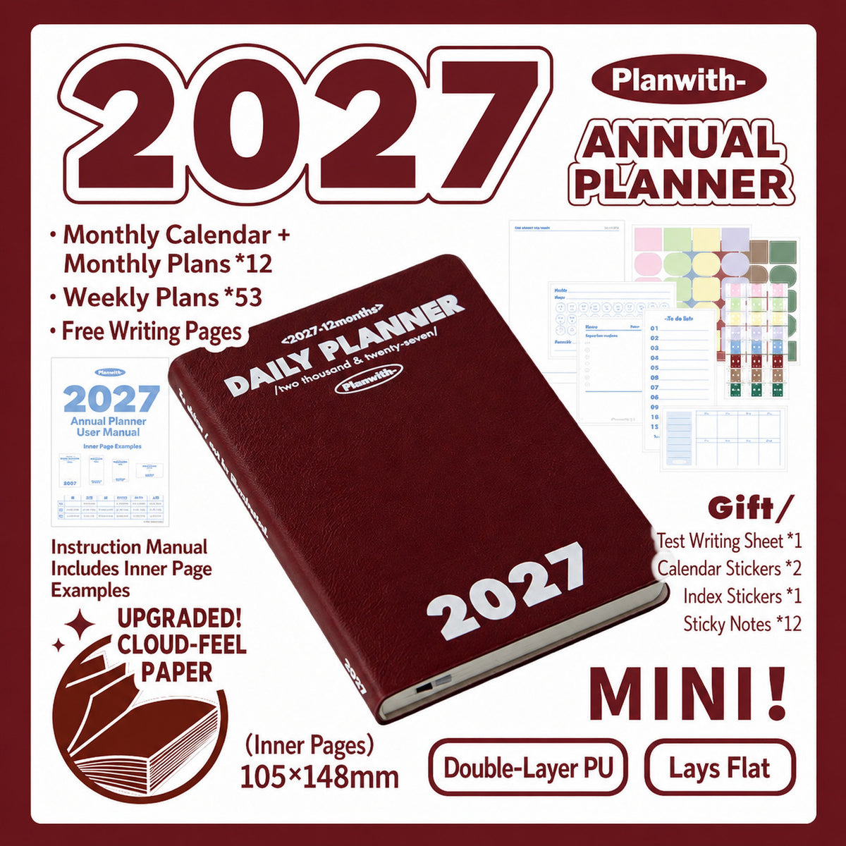 Planwith 2027 Weekly Planner – 4 Layouts 53 Weeks