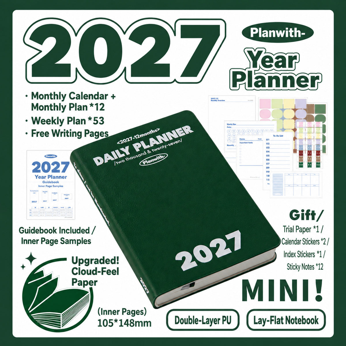 Planwith 2027 Weekly Planner – 4 Layouts 53 Weeks