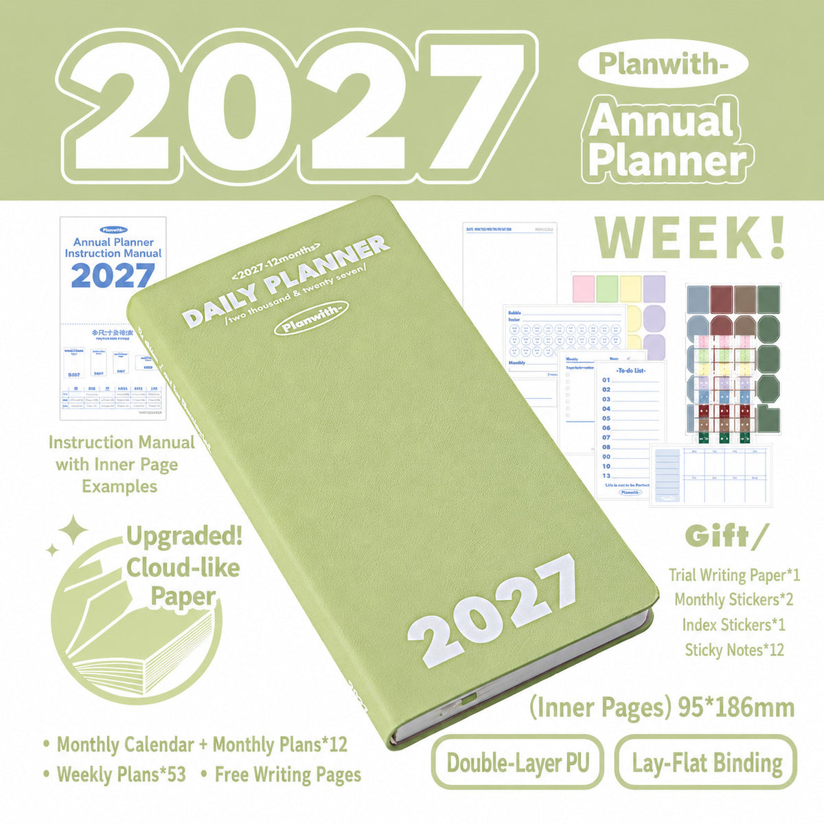 Planwith 2027 Weekly Planner – 4 Layouts 53 Weeks