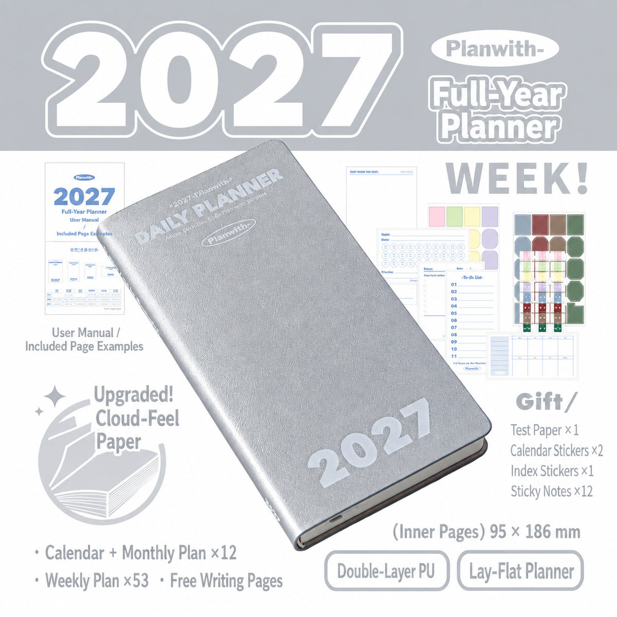 Planwith 2027 Weekly Planner – 4 Layouts 53 Weeks