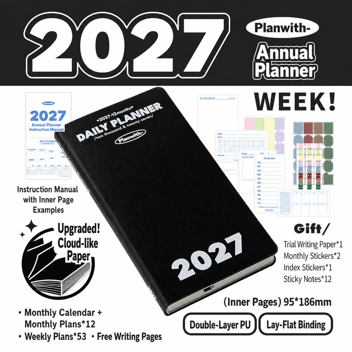 Planwith 2027 Weekly Planner – 4 Layouts 53 Weeks