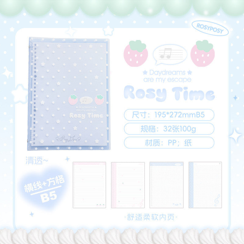 RosyPosy Strawberry Polka Dot Softcover Loose-Leaf Notebook
