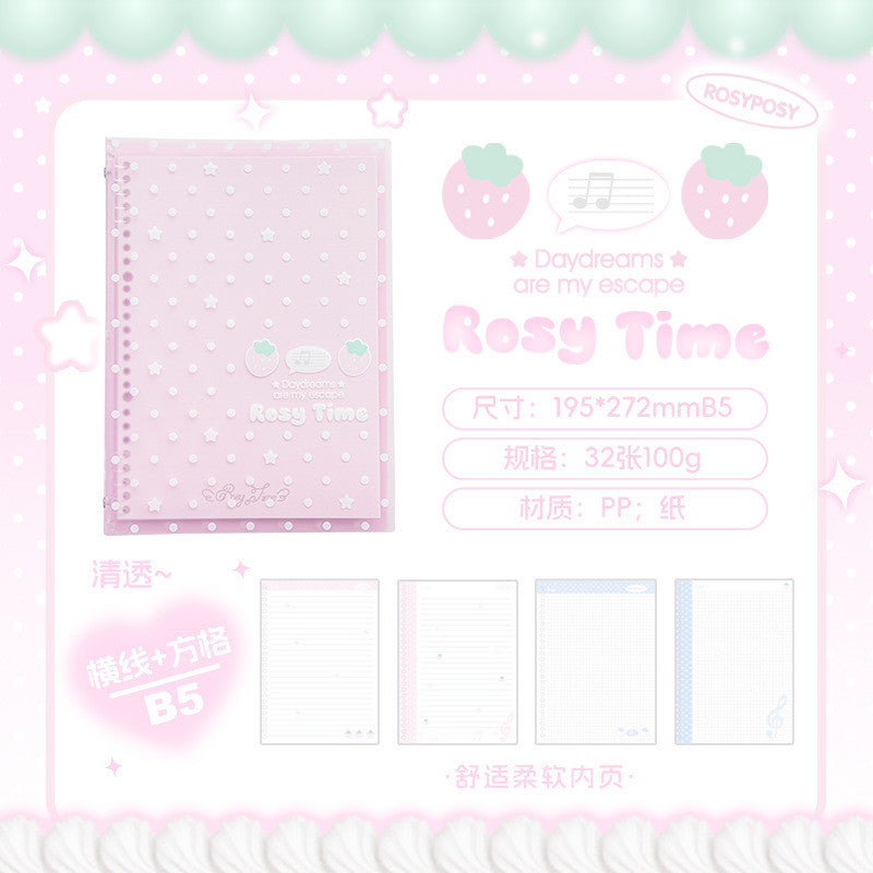 RosyPosy Strawberry Polka Dot Softcover Loose-Leaf Notebook