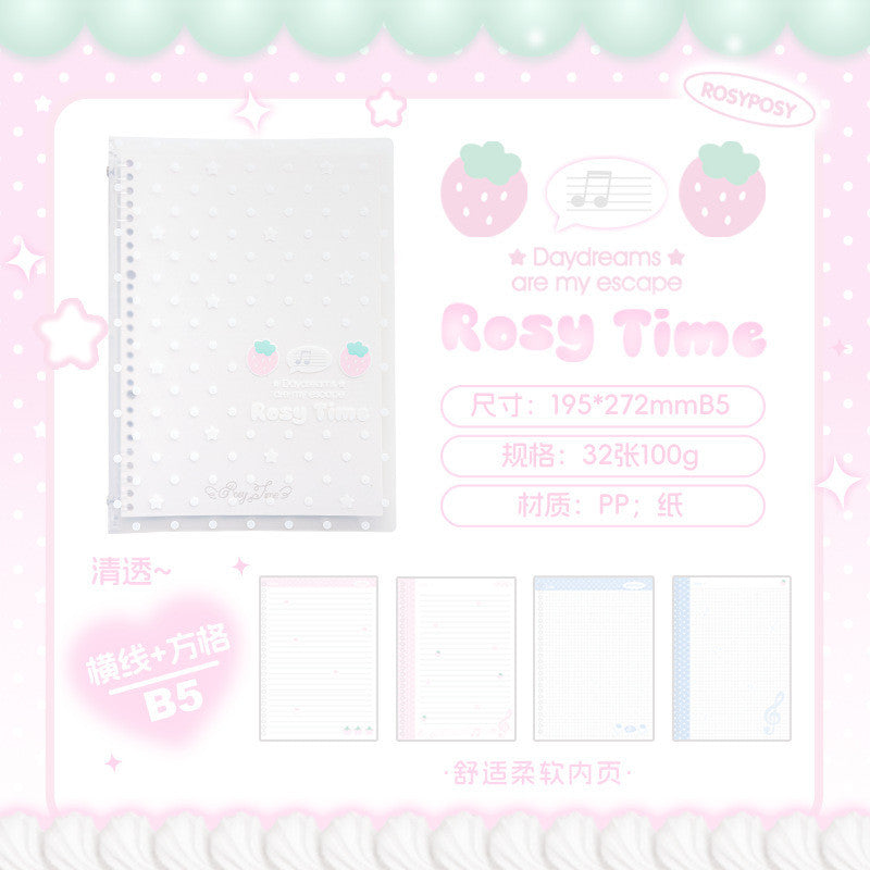 RosyPosy Strawberry Polka Dot Softcover Loose-Leaf Notebook